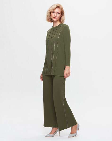 T25K-6013 Önü Taş Şertili Triko Tunik FARAD-GREEN - 1