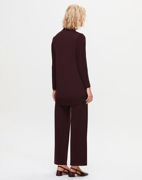 T25K-6014 Kalın Fitilli Dik Yaka Triko Siyah Tunik - 3