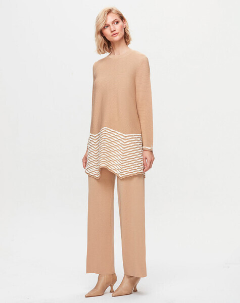 T25K-6016 Ucu Dilim Detaylı Asimetrik Tunik DIDO-BEİGE - 2