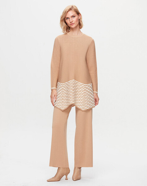 T25K-6016 Ucu Dilim Detaylı Asimetrik Tunik YY216-BEİGE - 1