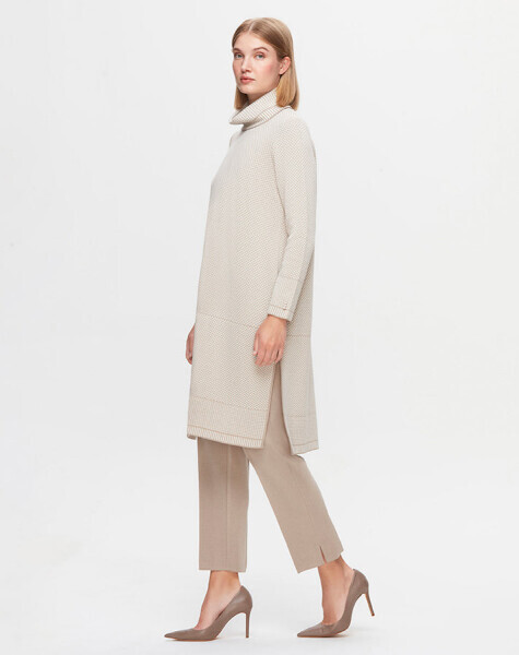 T25K-6017 Dik Yaka Uzun Tunik 8YR71-STONE - 2