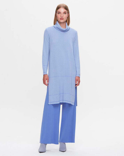 T25K-6017 Dik Yaka Uzun Mavi Tunik - 1