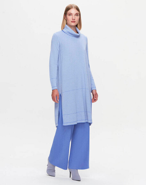 T25K-6017 Dik Yaka Uzun Mavi Tunik - 2