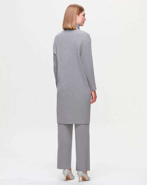 T25K-6019 Kalın Fitilli Renkli Düğmeli Triko Tunik VİALE-GREY - 2