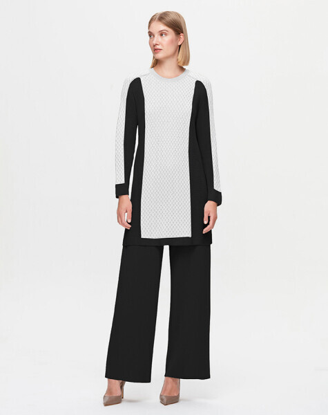 T25K-6020 Önü Petek Desenli Selanik Tunik BLACK - 1