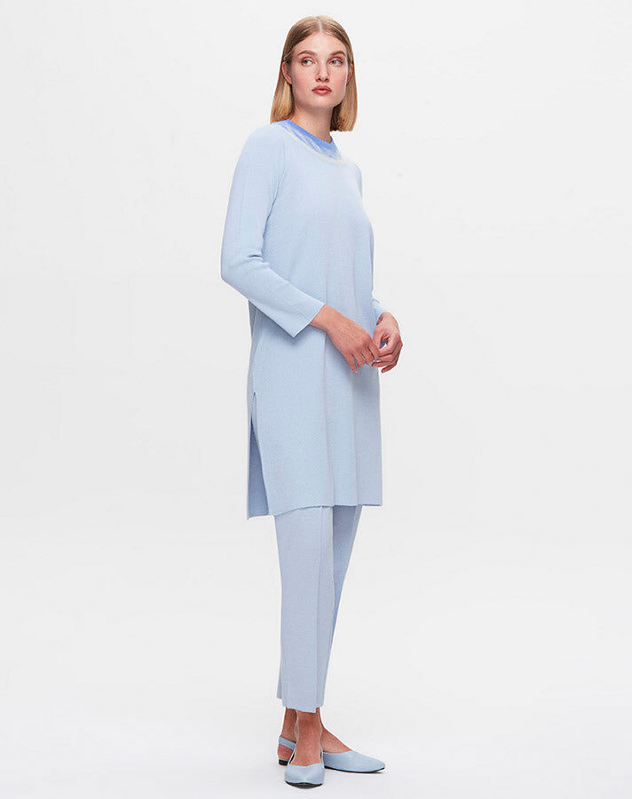 T25K-6022 Long Knitwear Tunic with Felt Detail on Collar - 9