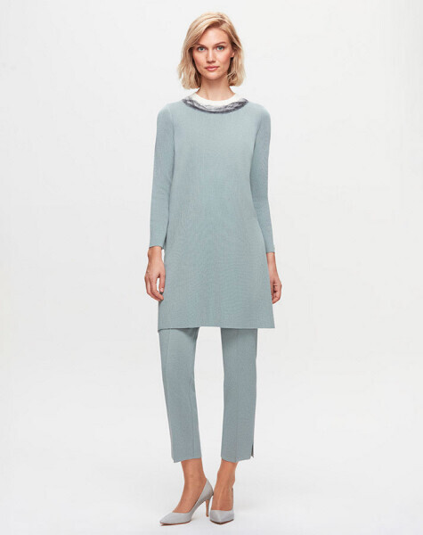 T25K-6022 Yakası Keçe Detaylı Uzun Triko Tunik MANİA-RESEDA - 1