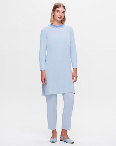 T25K-6022 Yakası Keçe Detaylı Uzun Triko Tunik PATIO-LIGHT SAPPHIRE - MISS DALIDA