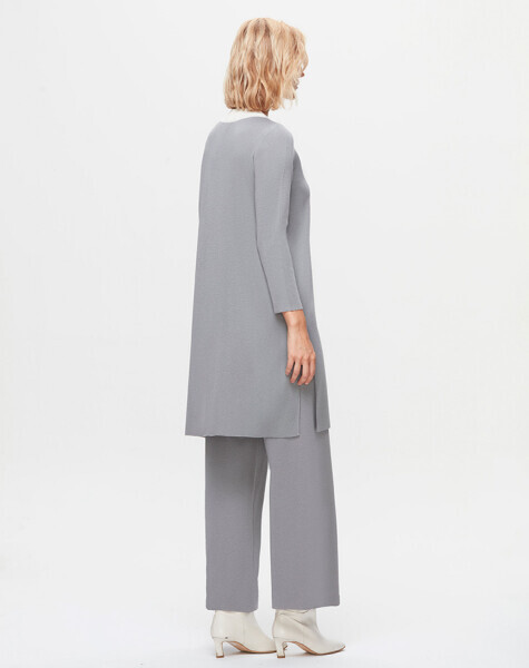 T25K-6022 Yakası Keçe Detaylı Uzun Triko Tunik VİALE-GREY - 2