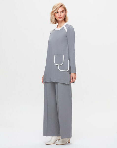 T25K-6027 İki Cepli Triko Tunik GREY - 2