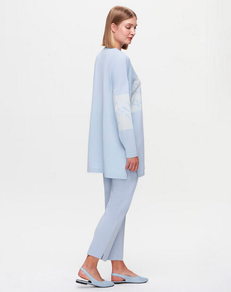 T25K-6028 Önü Çiçek ve Taş Detaylı Triko Tunik PATIO-LIGHT SAPPHIRE - 3