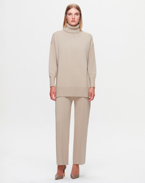 T25K-6029 Turtleneck Ribbed Detailed Knitwear Tunic - 3
