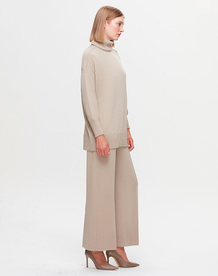 T25K-6029 Turtleneck Ribbed Detailed Knitwear Tunic - 4