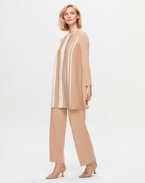 T25K-6031 Renk Şeritli Triko Tunik DIDO-BEİGE 