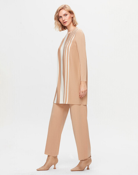 T25K-6031 Renk Şeritli Triko Tunik DIDO-BEİGE - 2