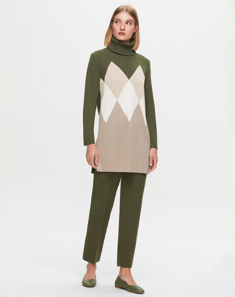 T25K-6033 Baklava Dilimli Triko Tunik FARAD-GREEN - 1