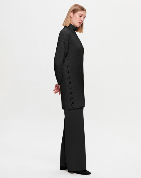T25K-6034 Yanları Düğmeli Selanik Tunik BLACK 
