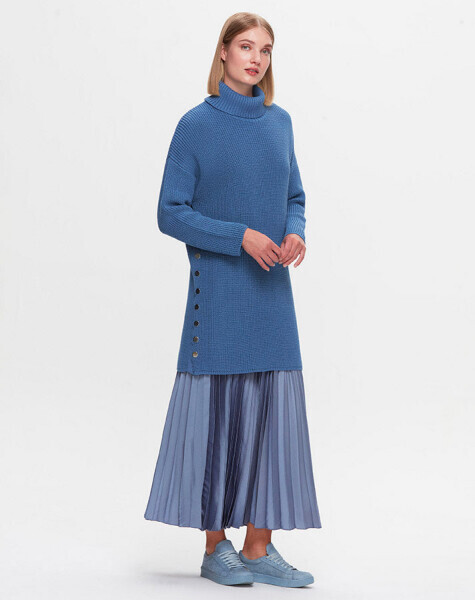 T25K-6034 Yanları Düğmeli Selanik Tunik PB15E-DARK BLUE - MISS DALIDA