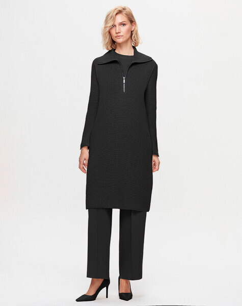 T25K-6035 Kolları Selanik Örgü Triko Tunik BLACK - 1