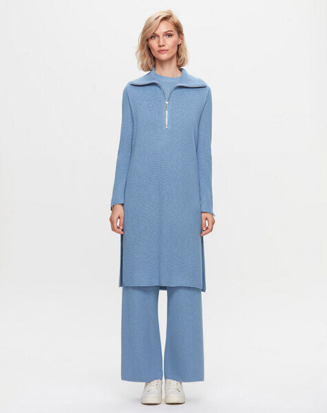 T25K-6035 Kolları Selanik Örgü Triko Tunik PB13E-BLUE - 1