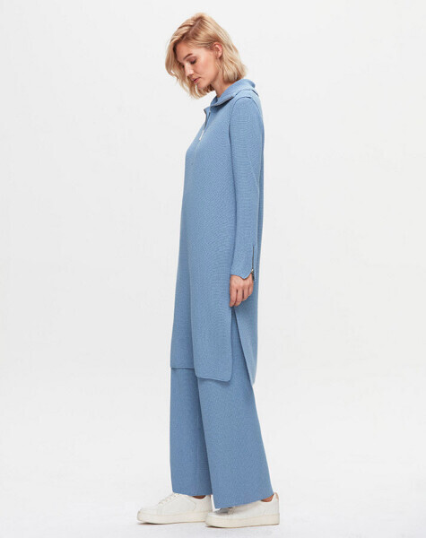 T25K-6035 Kolları Selanik Örgü Triko Tunik PB13E-BLUE - 2