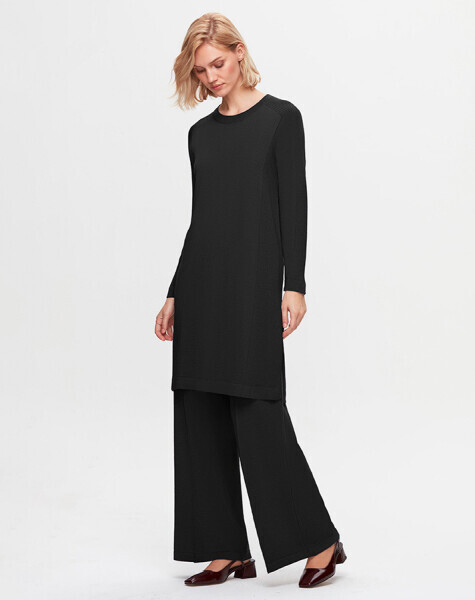 T25K-6036 Düz Renk Uzun Triko Tunik BLACK - 2