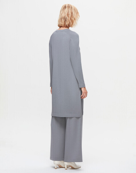 T25K-6036 Düz Renk Uzun Triko Tunik GREY - 2