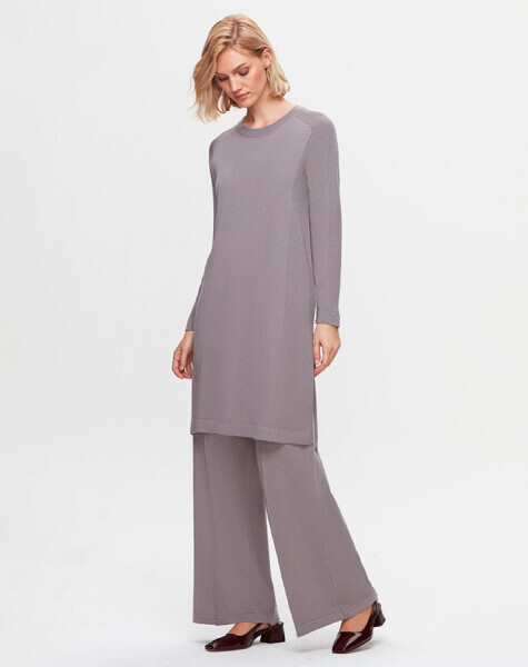 T25K-6036 Düz Renk Uzun Triko Tunik MİNK 