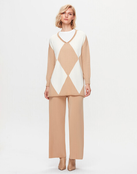 T25K-6039 Baklava Desenli Selanik Tunik DIDO-BEİGE - MISS DALIDA (1)