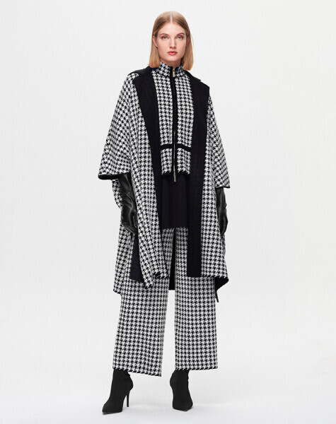 T25K-7002 Piyedepul Desenli Bol Paça Triko Pantolon BLACK - 1