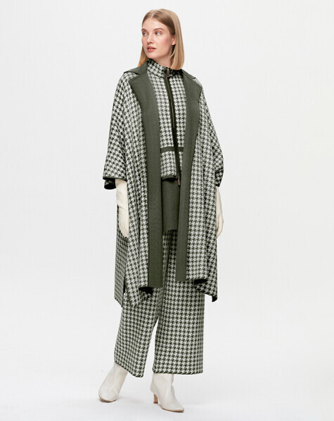 T25K-7002 Piyedepul Desenli Bol Paça Triko Pantolon FARAD-GREEN 