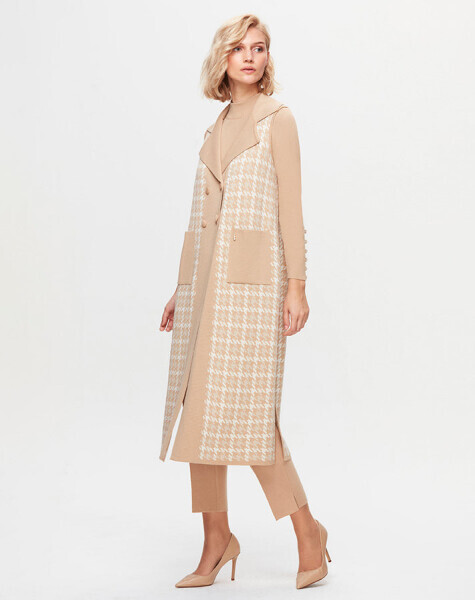 T25K-7003 Kazayağı Desenli Bol Paça Dido Beige Pantolon 