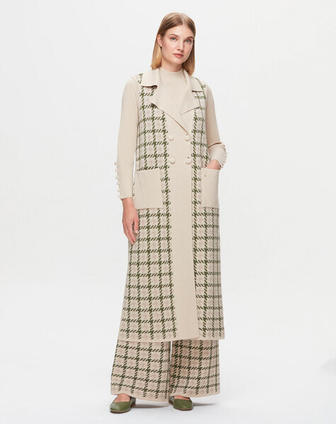 T25K-7003 Kazayağı Desenli Bol Paça Pantolon YY216-BEİGE - 2