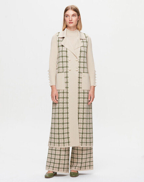 T25K-7003 Kazayağı Desenli Bol Paça Pantolon YY216-BEİGE 