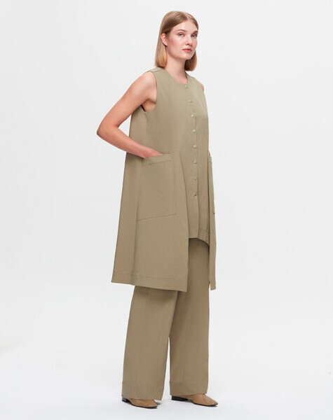 T25K-7004 Bol Paça Kumaş Pantolon STONE - 5