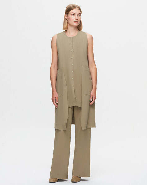 T25K-7004 Bol Paça Kumaş Pantolon STONE - 4