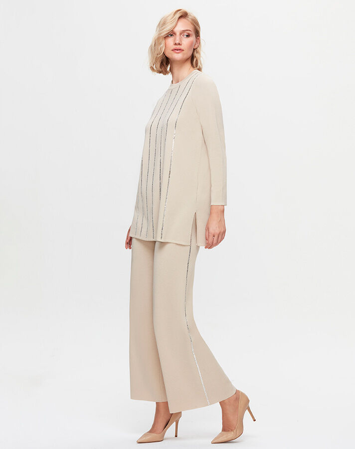 T25K-7006 Wide Leg Trousers with Striped Stones on the Sides - 7