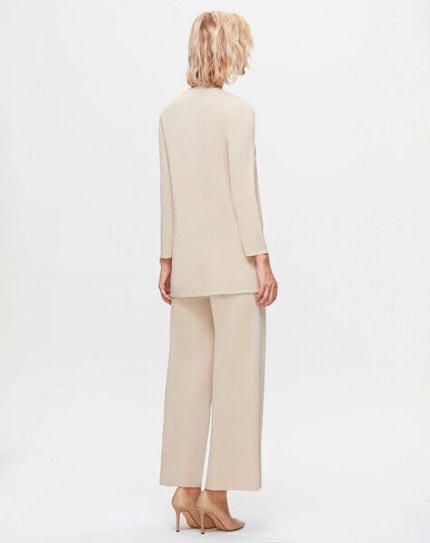 T25K-7006 Yanları Şerit Taşlı Bol Paça Pantolon FEDE-ECRU - 2