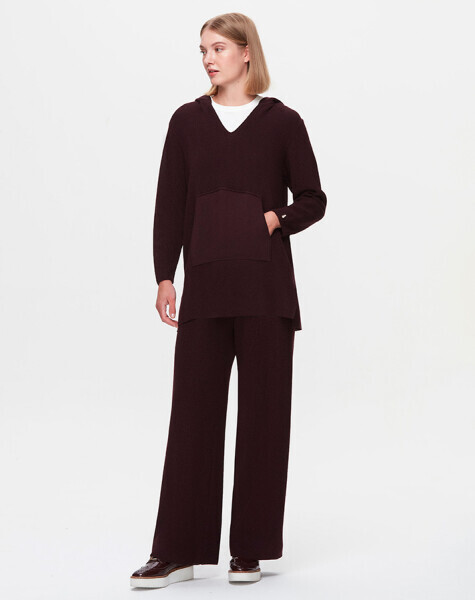 T25K-7007 Selanik Örgü Bol Paça Pantolon TROTA-OUBERGİNE - 1