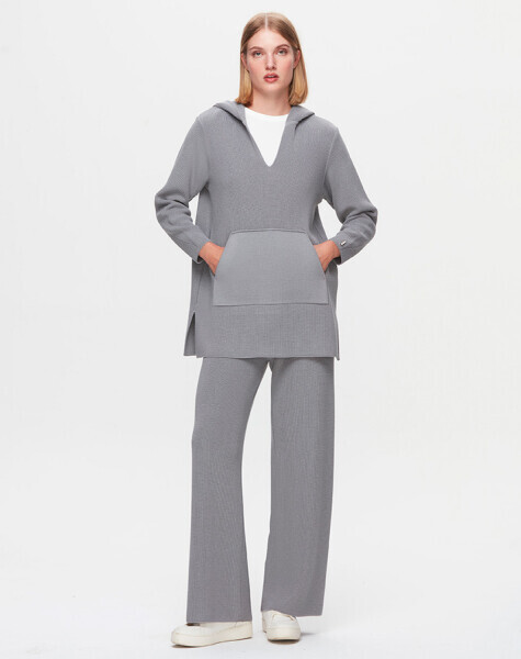 T25K-7007 Selanik Örgü Bol Paça Pantolon VİALE-GREY - 1