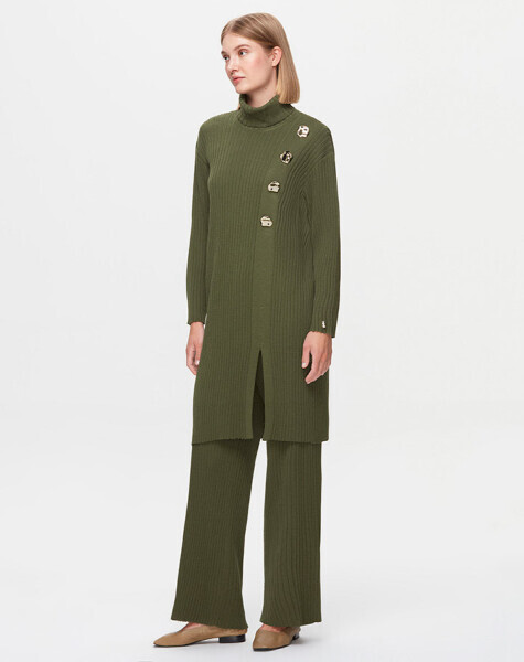 T25K-7008 Kalın Fitilli Bol Paça Triko Pantolon FARAD-GREEN - 1