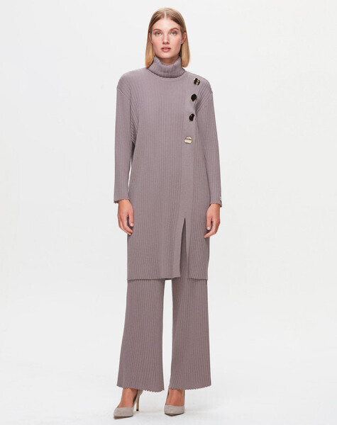 T25K-7008 Kalın Fitilli Bol Paça Triko Pantolon SCURE-MİNK - 1