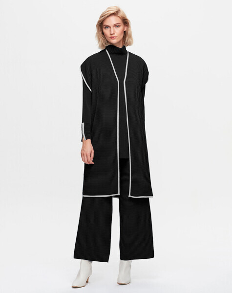 T25K-7009 Bekletmeli Bol Paça Triko Pantolon BLACK - 1