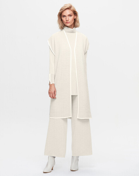 T25K-7009 Bekletmeli Bol Paça Triko Pantolon FEDE-ECRU - 1