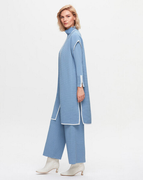 T25K-7009 Bekletmeli Bol Paça Triko Pantolon PB13E-BLUE - 2