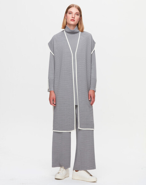 T25K-7009 Bekletmeli Bol Paça Triko Pantolon VİALE-GREY - 2