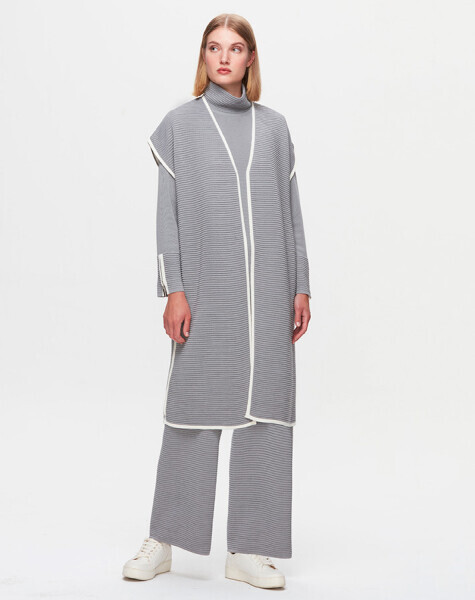 T25K-7009 Bekletmeli Bol Paça Triko Pantolon VİALE-GREY - 1