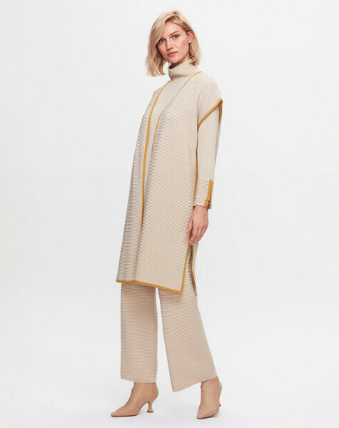 T25K-7009 Bekletmeli Bol Paça Triko Pantolon YY216-BEİGE 