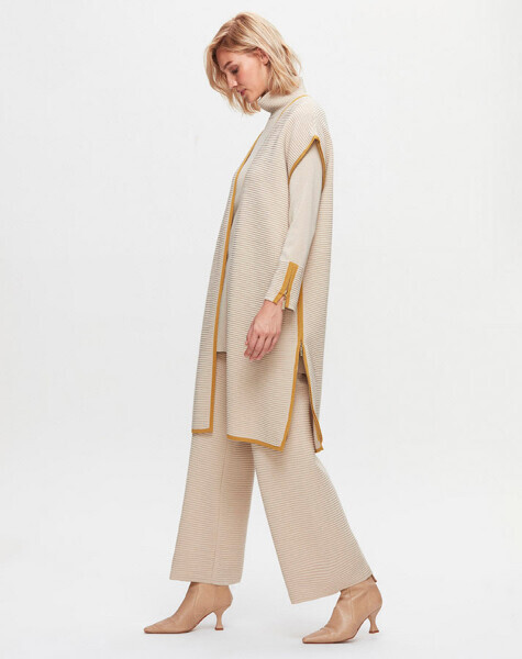 T25K-7009 Bekletmeli Bol Paça Triko Pantolon YY216-BEİGE - 2