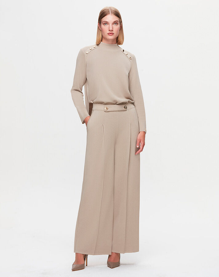 T25K-7010 Button Detailed Wide Leg Trousers - 2